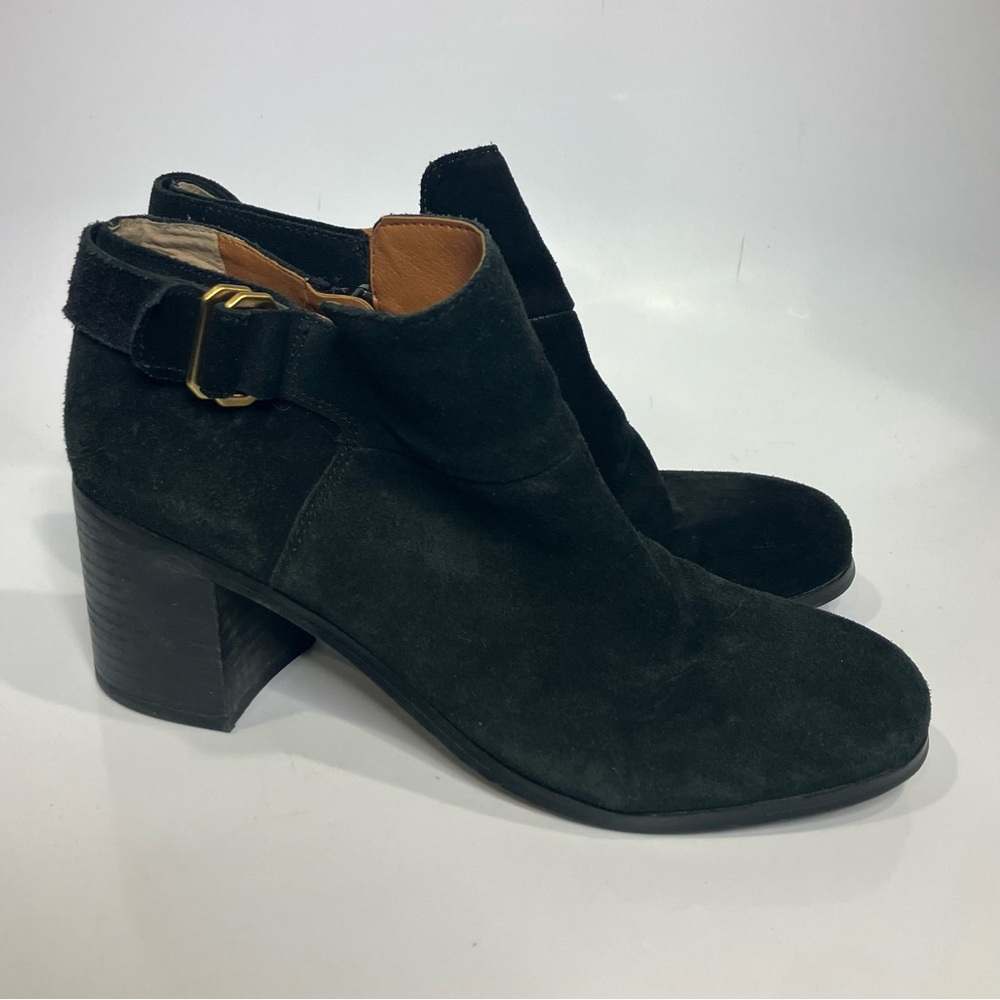 Franco Sarto black suede ankle boots block heel women’s size 8.5 business casual